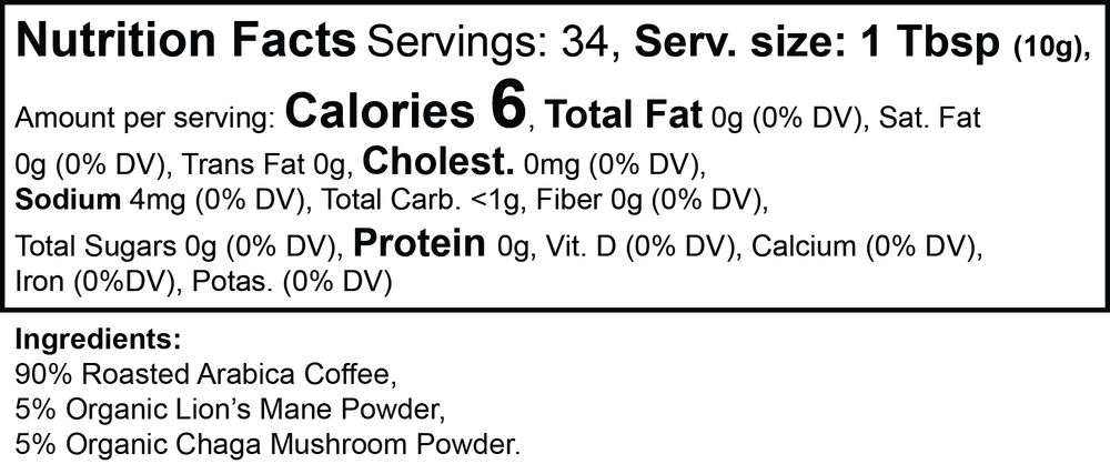 Supplement Facts for RISE™ - Mushroom Coffee
